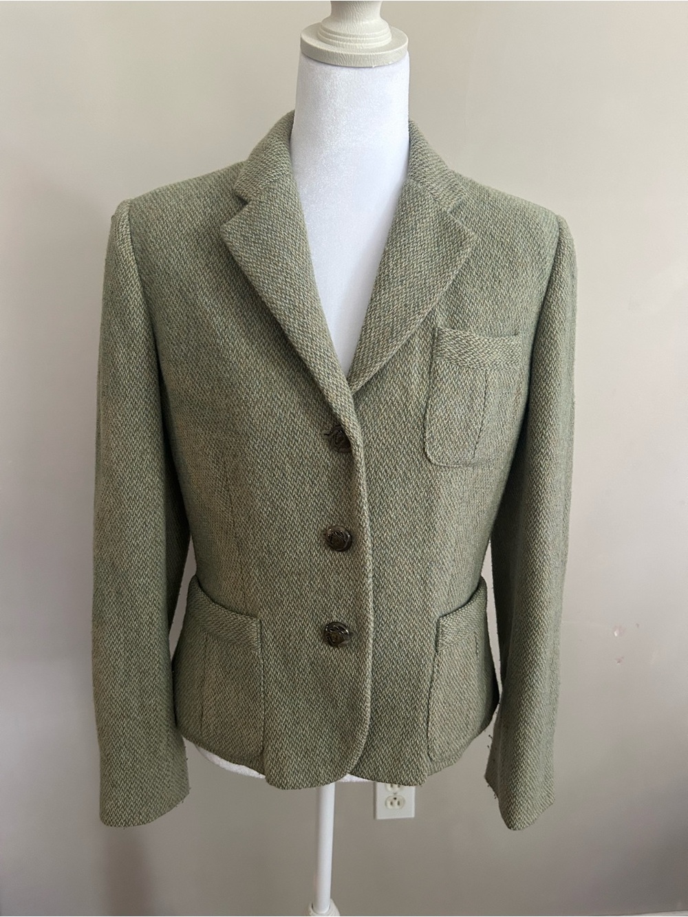 Vintage Lauren Ralph Lauren Green Tweed Equestrian Blazer Jacket 8P